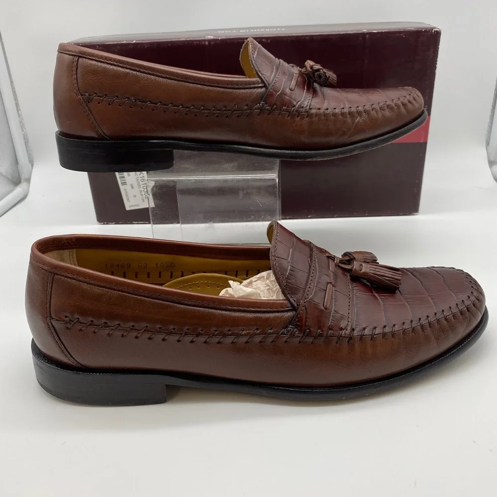 Florsheim Pisa Tassel Loafers Mens 10.5 D Cognac Leather Croc Embossed 18469